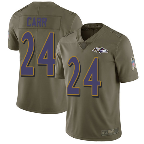 Baltimore Ravens Limited Olive Men Brandon Carr Jersey NFL Football #24 2017 Salute to Service->youth nfl jersey->Youth Jersey